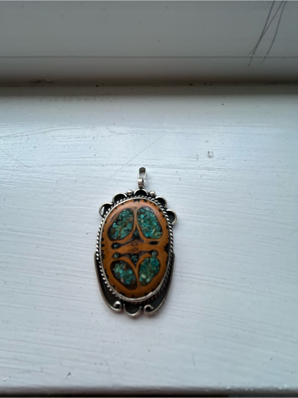 Navajo Sterling Silver Turquoise Walnut Inlay pendant